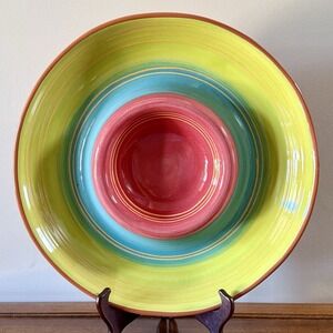 CRATE & BARREL 14" Diameter Chips & Dip Bowl ~ Serving Dish ~ Colorful